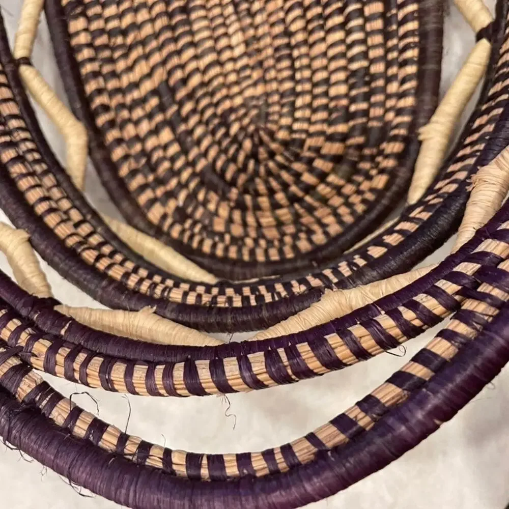 Large african weaved basket  large oblong purple